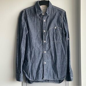 ANTHROPOLOGIE IMAGINE GREEN WOOD Chambray Polka Dot Button-Up Shirt